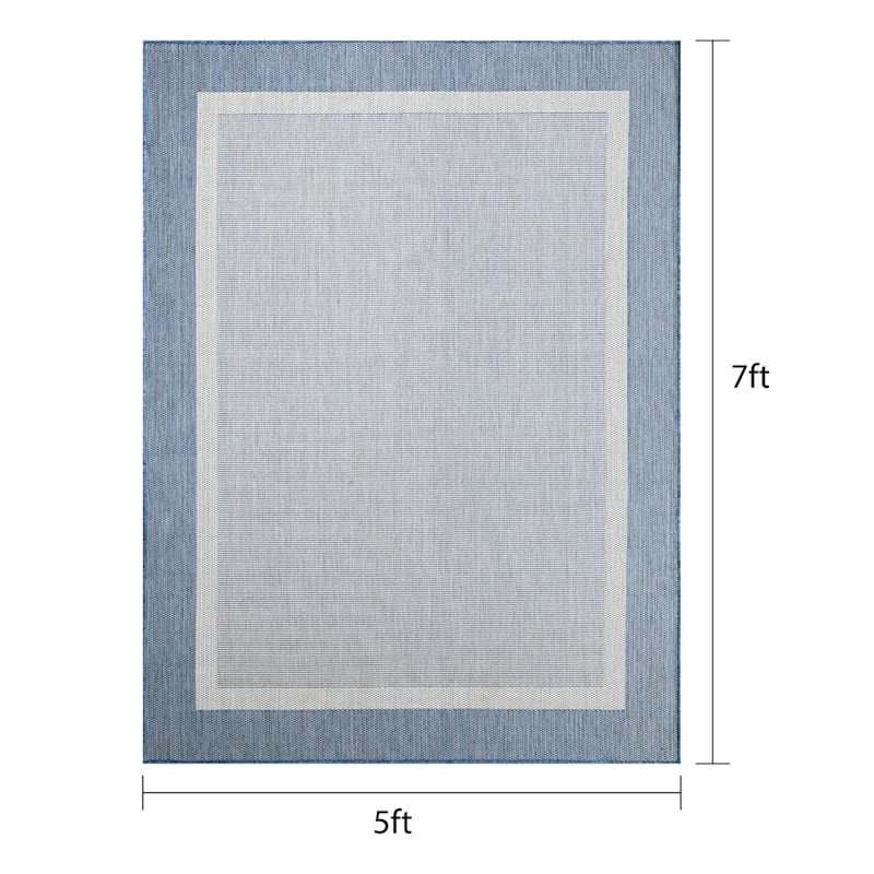 (E515) Fifer Navy Border Outdoor Area Rug, 5x7 | At Home