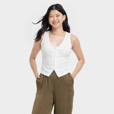 Women's Ribbed Button-Down Vest - A New Day™ | Target