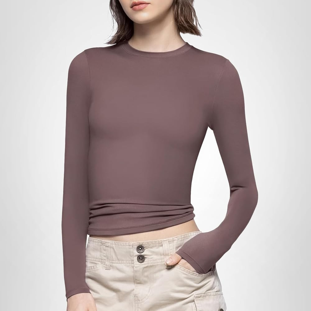 PUMIEY Women's Long Sleeve T Shirts Crew Neck Slim Fit Tops Sexy Basic Tee Smoke Cloud Pro Collec... | Amazon (US)