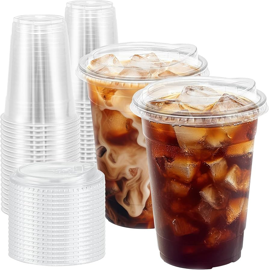 100 Pack 16 oz Clear Plastic Cups with Lids, Disposable Iced Coffee Cups with Sip Lids, Sturdy Pl... | Amazon (US)