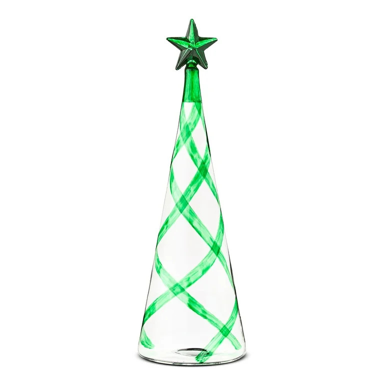Glass Christmas Tree Tabletop Decoration, Green and Clear, 11.2", by Holiday Time | Walmart (US)