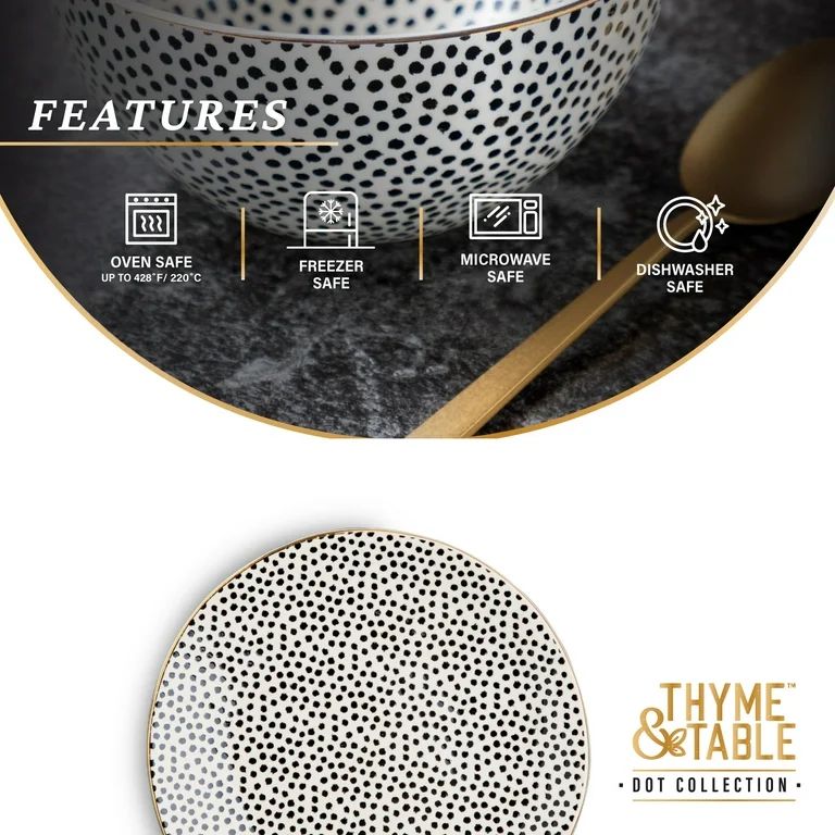 Thyme & Table Black & White Dot Stoneware Plate | Walmart (US)