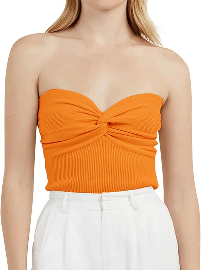 MISSACTIVER Women Twist Knot Front Knit Tube Tank Top Sleeveless Off Shoulder Strapless Crosscris... | Amazon (US)