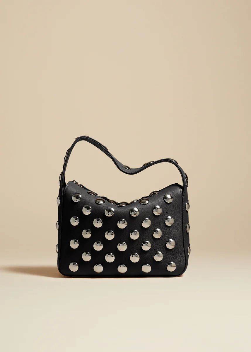 The Small Elena Bag in Black Pebbled Leather with Studs | Khaite
