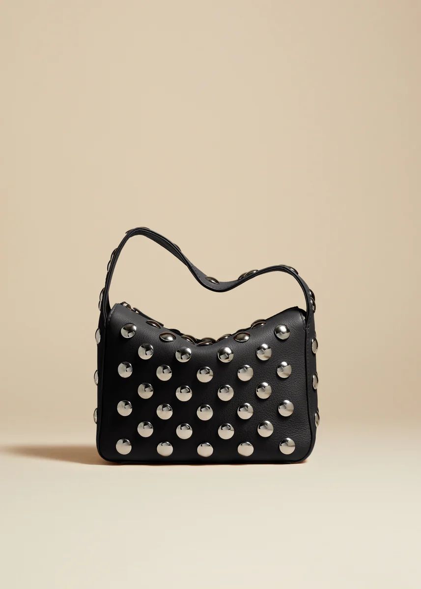 The Small Elena Bag in Black Leather with Studs | Khaite