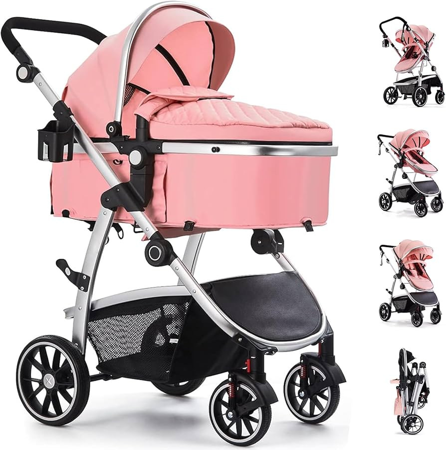 Baby Stroller, 2-in-1 Reversible Toddler Seat with Bassinet Mode, Foldable Infant Stroller with C... | Amazon (US)