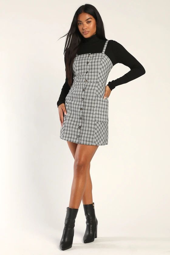 Right in Line Black and White Plaid Tie-Back Dress With Pockets | Lulus (US)
