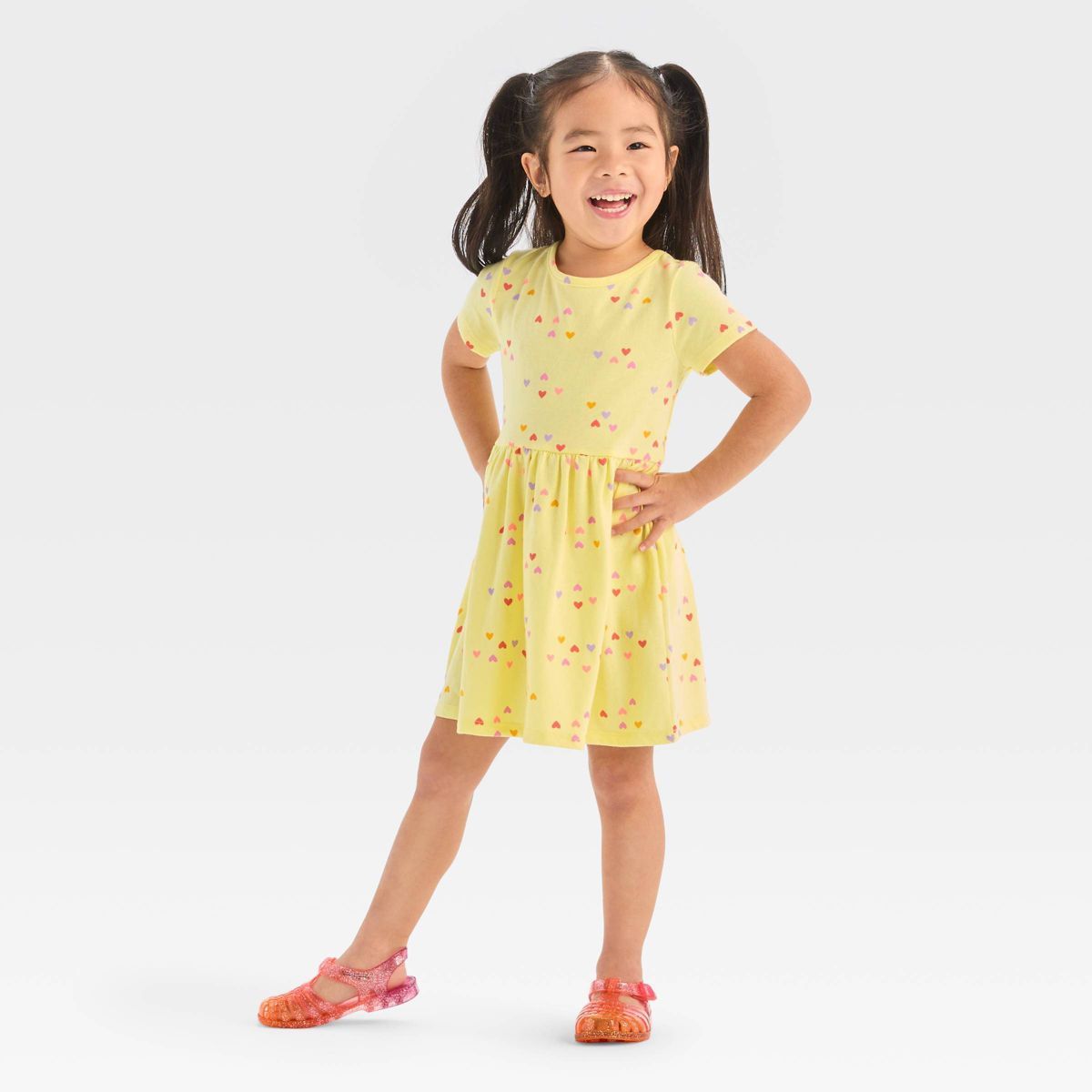 Toddler Girls' Hearts Short Sleeve Dress - Cat & Jack™ Yellow 2T | Target