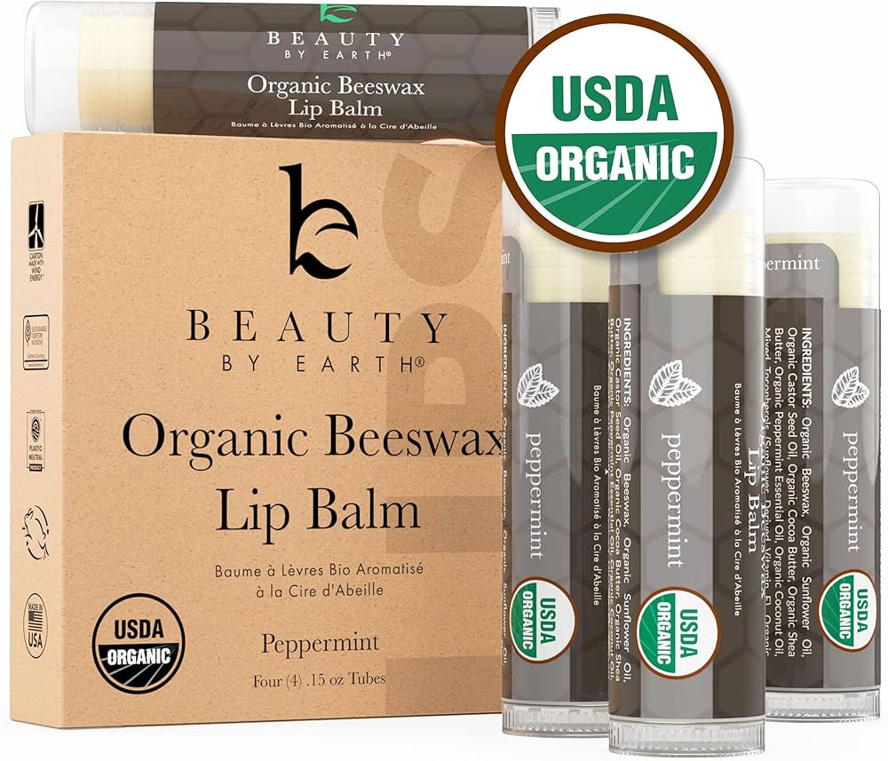 Organic Lip Balm Peppermint - 4 Pack Organic Gifts for Women, All Natural Lip Balm Birthday Gifts... | Amazon (US)