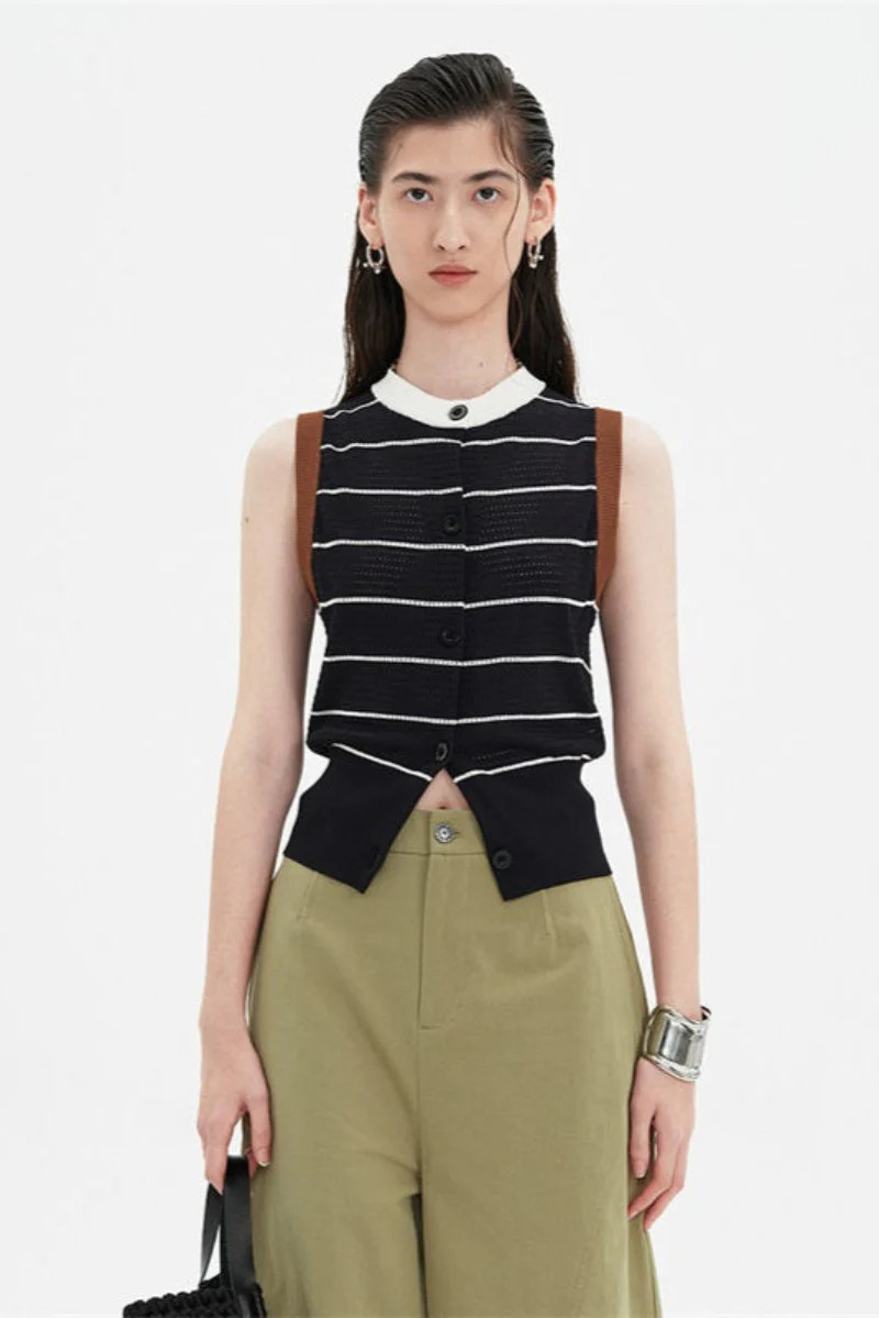 Retro thin sleeveless knitted vest with waist | SELFWHO