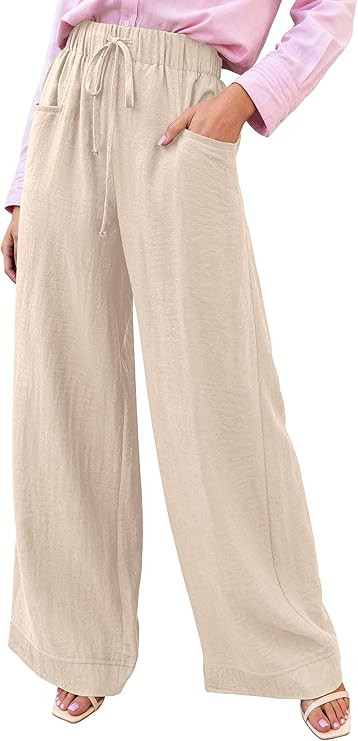 KIRUNDO Wide Leg Palazzo Pants for Women Summer High Waist Flowy Casual Trousers Lounge Pants Bea... | Amazon (US)