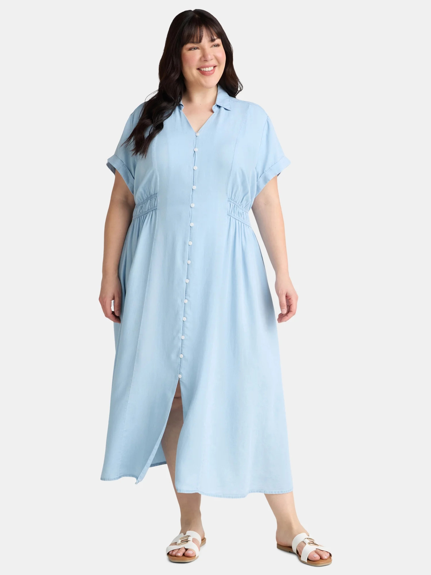 Terra & Sky Women's Plus Size Midi Utility Shirtdress, 0X-4X | Walmart (US)