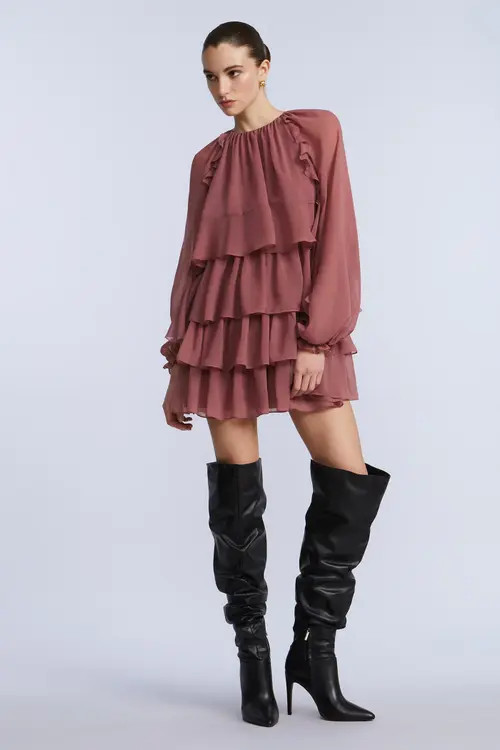 bcbg Chiffon Ruffle Mini Dress in Renaissance Rose at Nordstrom, Size Medium | Nordstrom