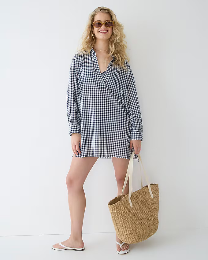 Cotton voile tunic cover-up in gingham | J. Crew US