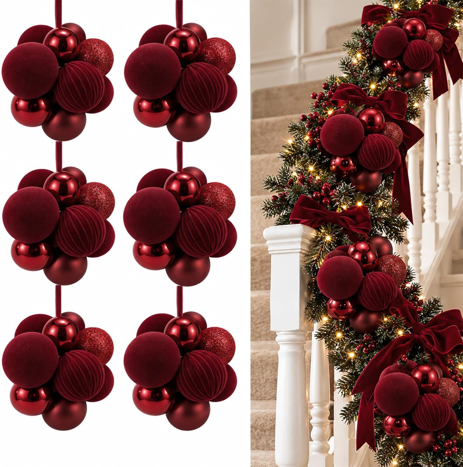Skylety 48 Pcs Burgundy Christmas Ball Clusters Ornaments Xmas Tree Decor | Amazon (US)