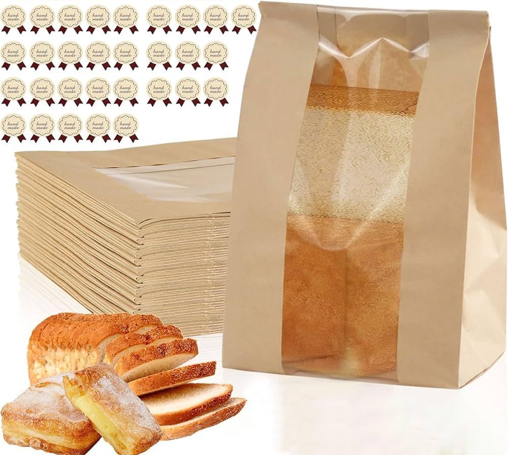 Paper Bread Bags - 30 Pack - Homemade Bread Storage Bags with Clear Window Includes Label Seal St... | Amazon (US)