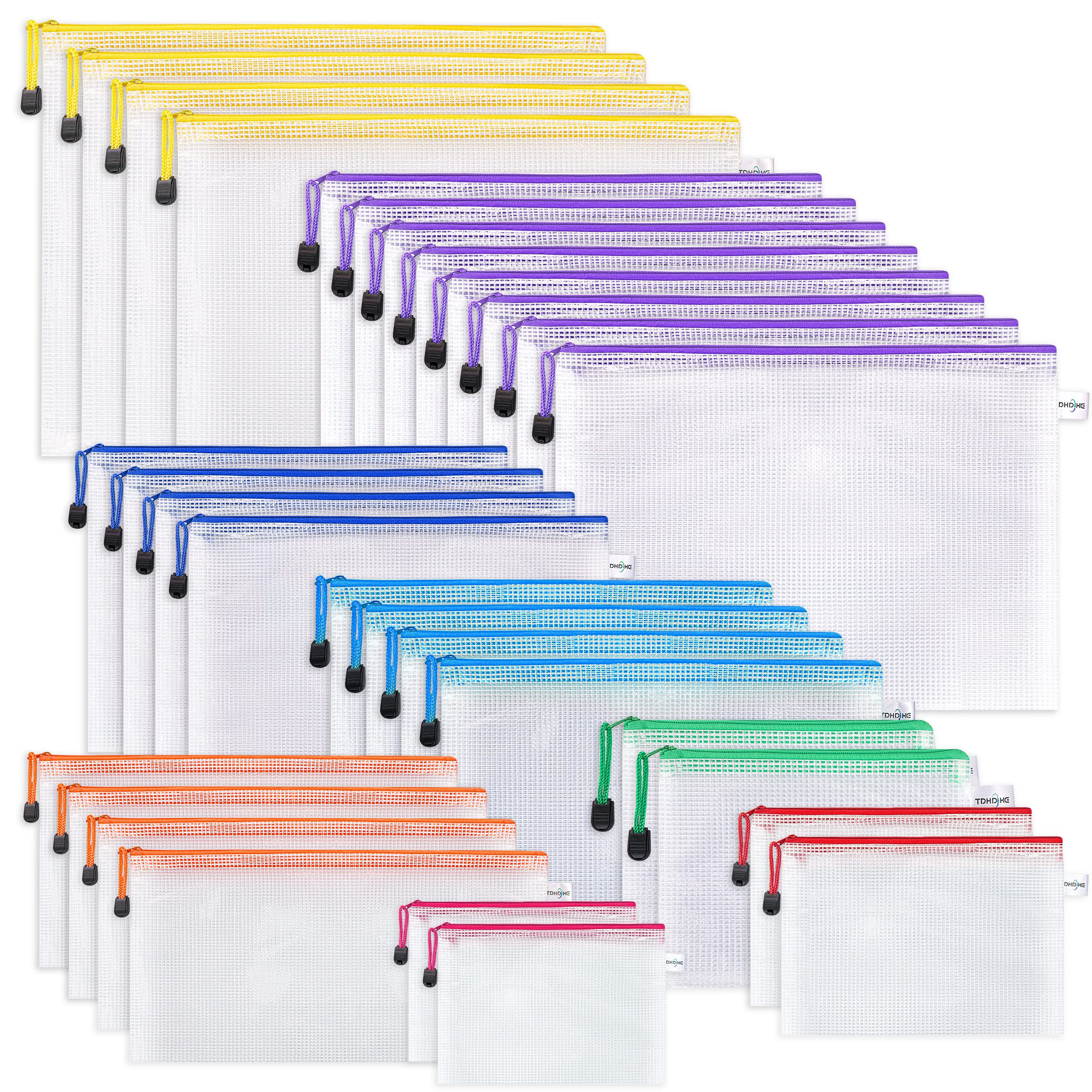 Mesh Zipper Pouch 30PCS Waterproof Zipper Bags 8 Sizes 8 Colors Plastic Document Pouch for Organi... | Amazon (US)