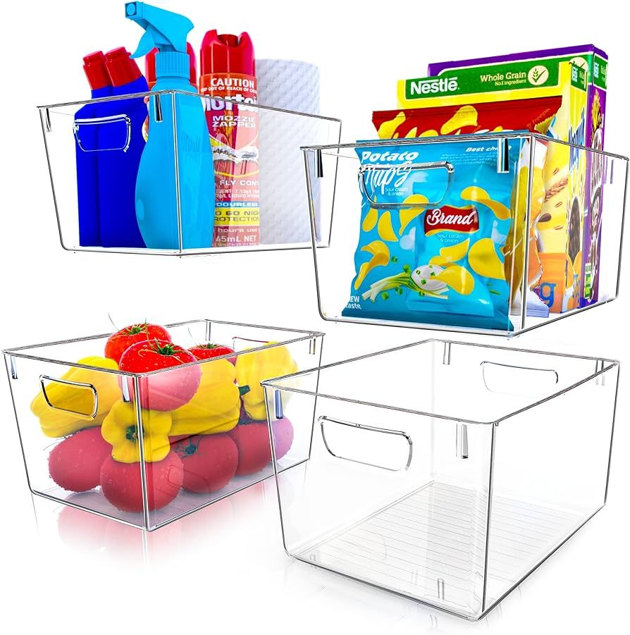 Utopia Kitchen Clear Organizer Bins - Set of 4 Pantry Organizers and Storage Bins - Large Clear S... | Amazon (US)