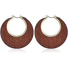 Boho Handmade Wooden Hoop Geometry Drop Dangle Earrings Lightweight Retro Round Wood Hollow minim... | Amazon (US)