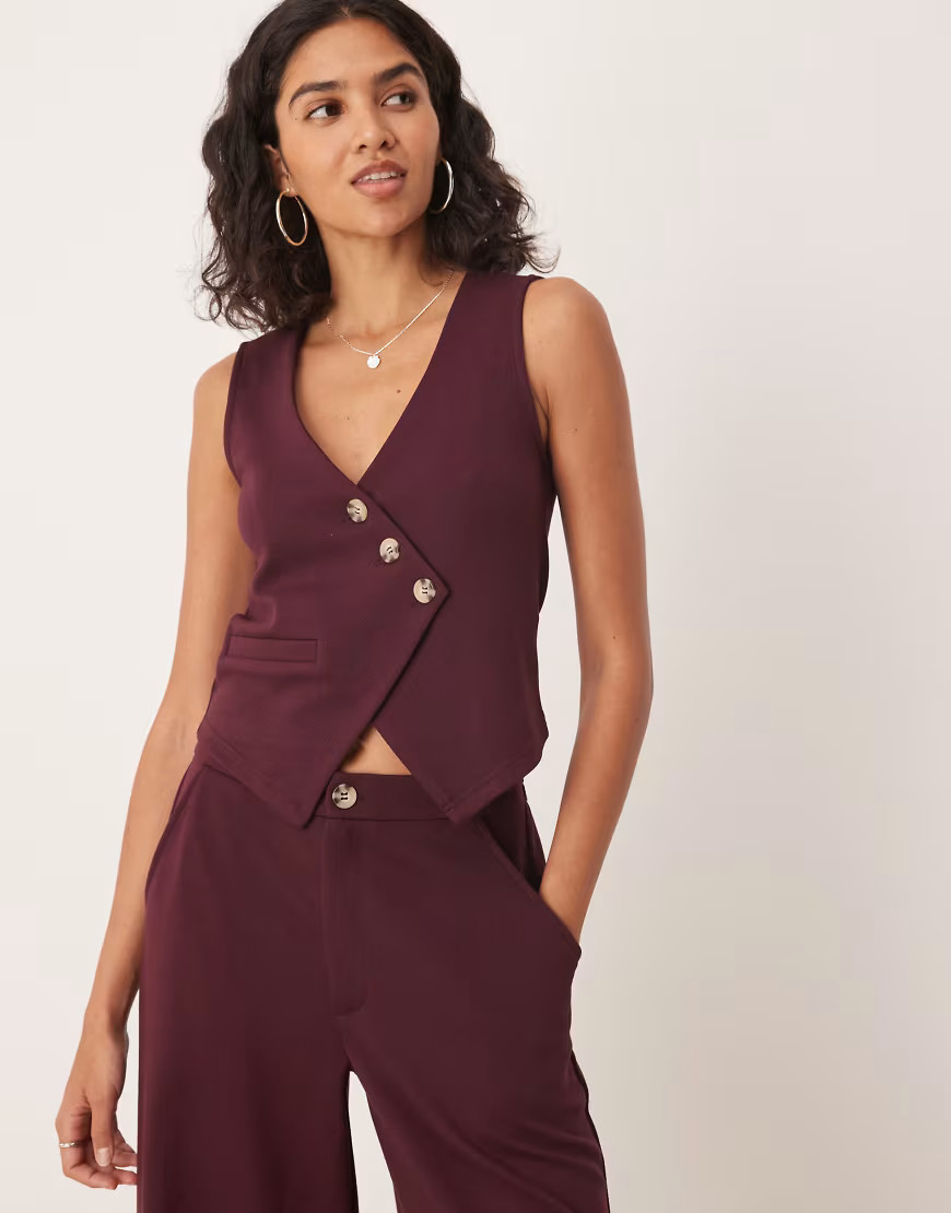 ASOS DESIGN jersey twill asymmetric vest top in burgundy - part of a set-Red | ASOS (Global)