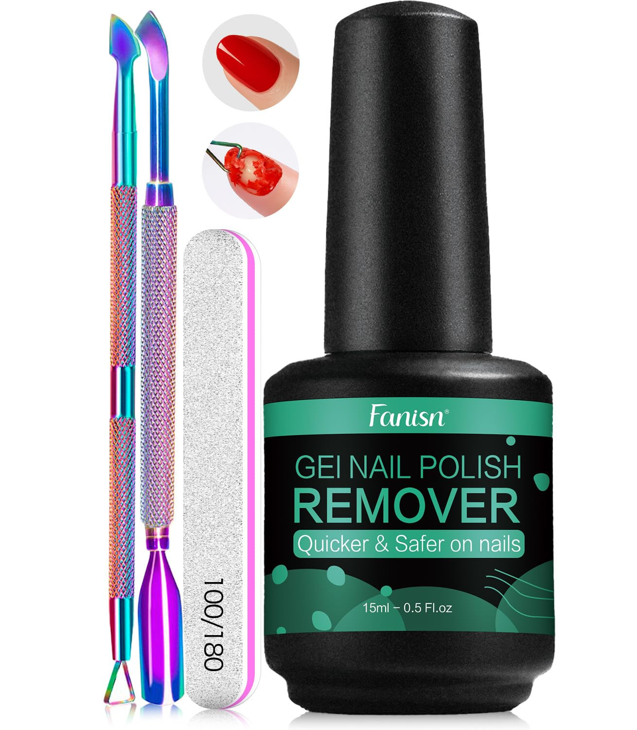 Gel Nail Polish Remover with Tools, 15ml (0.5 fl oz) - Acetone-Free, Quick Removal in 2-5 min, No... | Amazon (US)