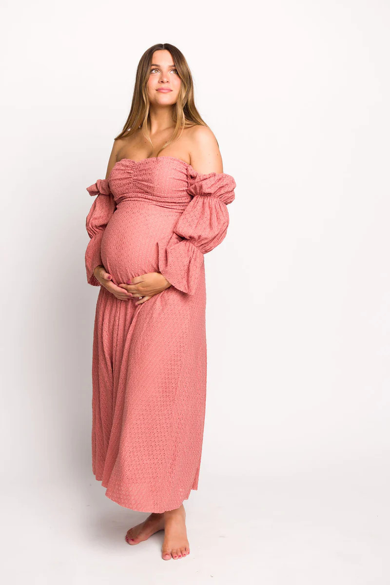 Corrine Tiered Sleeve Maxi Dress with Pockets in Dusty Rose - Bump Fri | Worth Collective