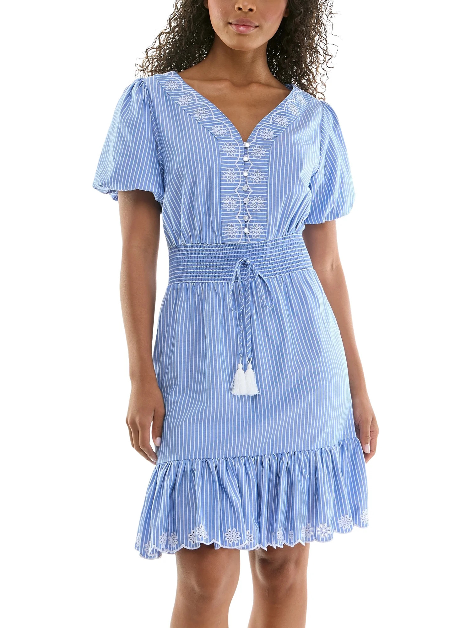 Split Neck Embroidered Poplin Dress | Walmart (US)