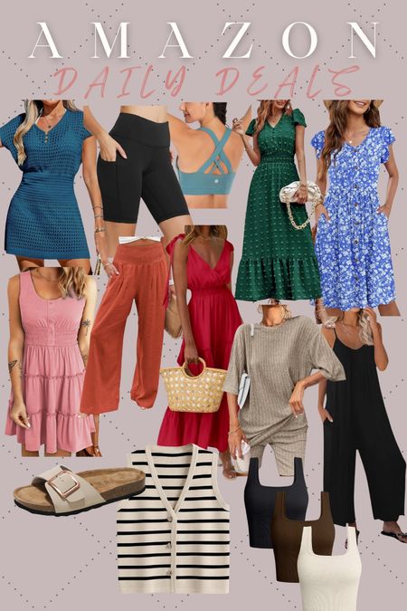 Amazon daily deals! I have an xl in the wide leg pants, xl in the jumpsuit, xl in the green dress (different color), and xl in the pink dress (different color). XL
In the biker shorts set! XL sports bra and biker shorts!

#LTKFindsUnder50 #LTKMidsize #LTKSaleAlert