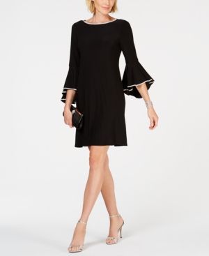 Msk Petite Embellished-Trim Bell-Sleeve Dress | Macys (US)