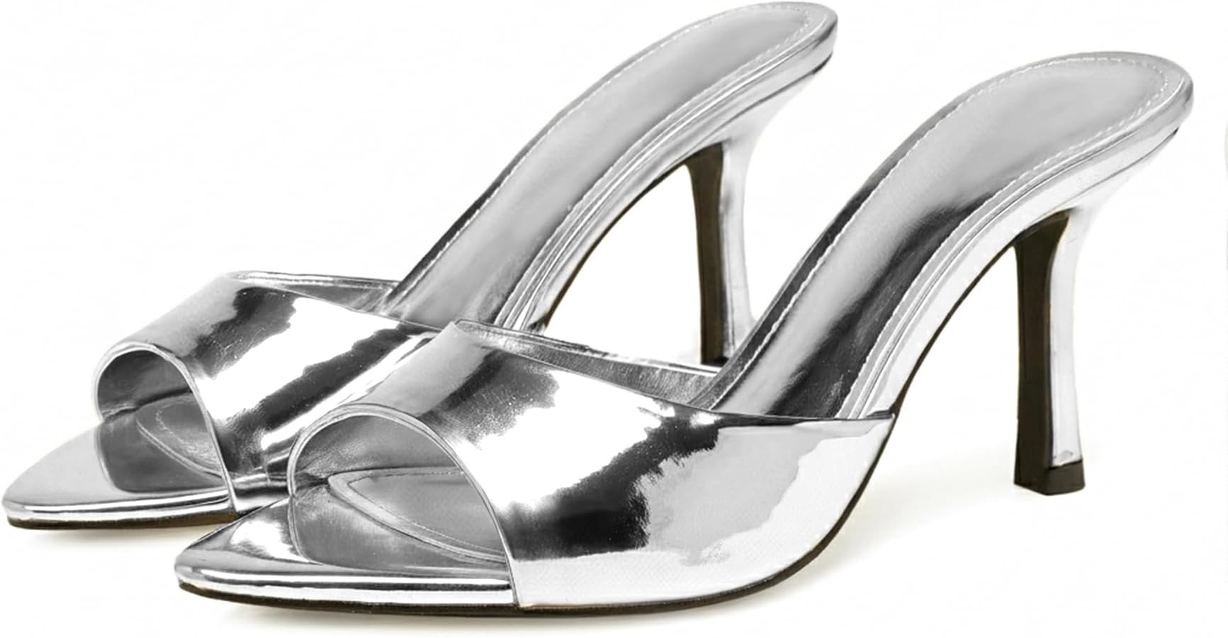 High Heel Mules for Women Slip On Open Pointed Toe Classy Patent Leather Stiletto Pumps Formal Sl... | Amazon (US)