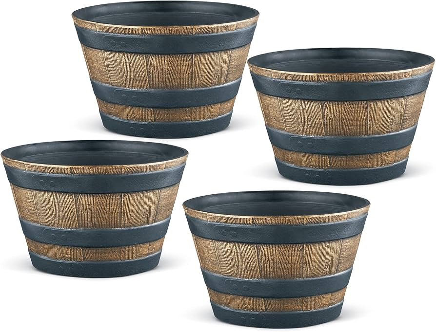 Collections Etc Plastic Faux Wooden Garden Barrel Planters, Set of 4-13" Diameter | Amazon (US)