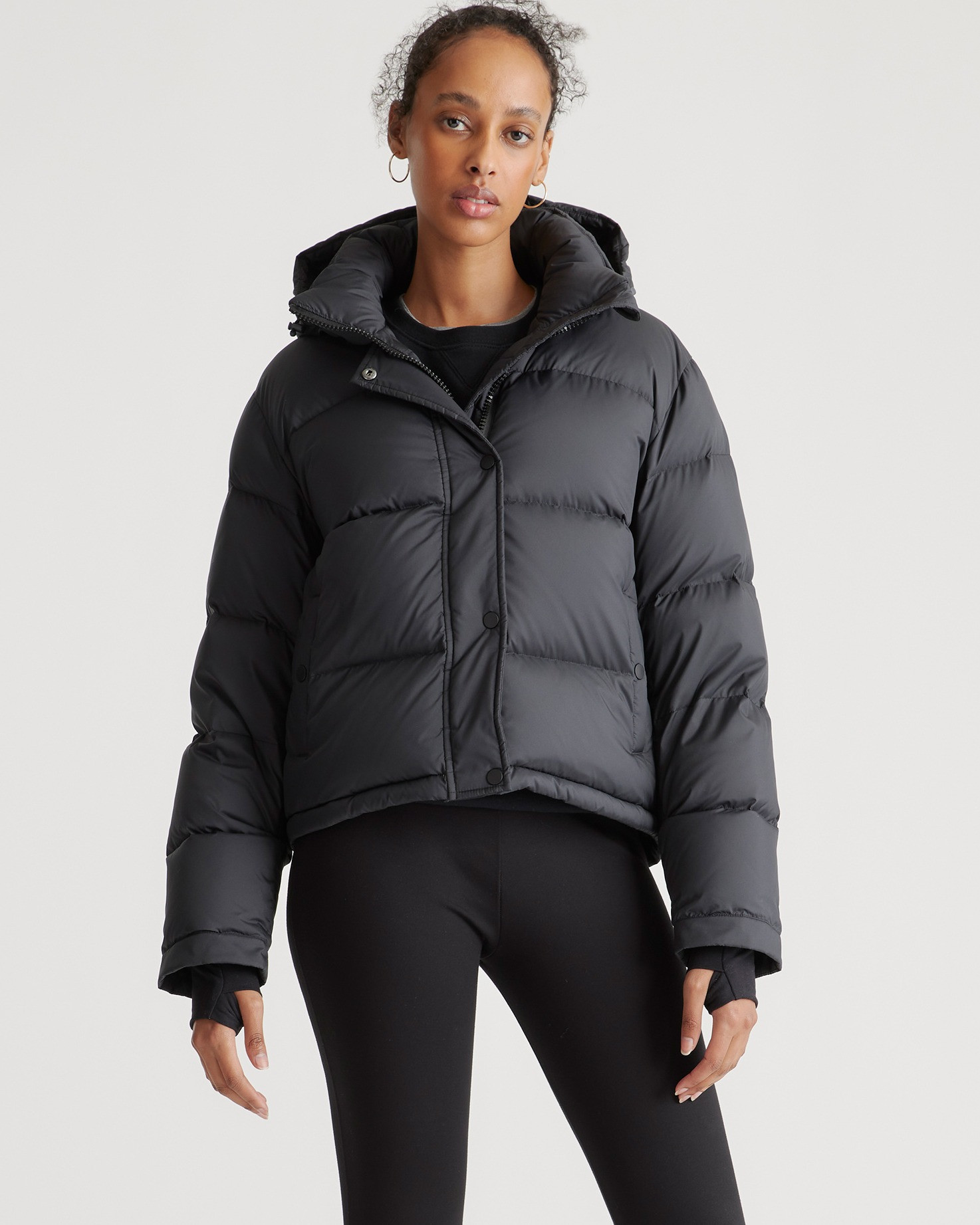 Quince | Women's Responsible Down Cropped Puffer Jacket in Black, Size Large, Recycled Polyester | Quince