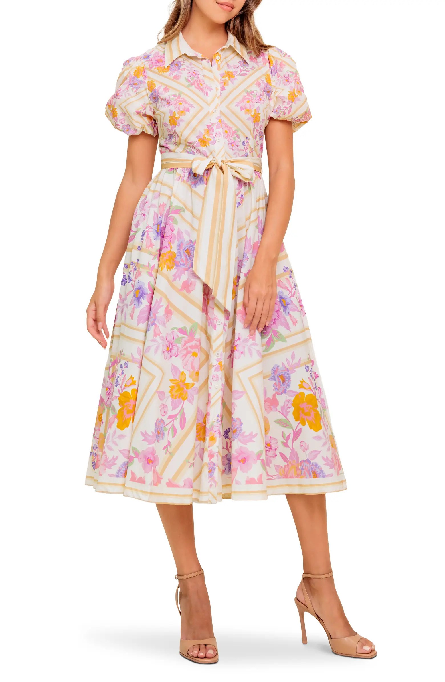 FLYING TOMATO Floral Midi Shirtdress | Nordstromrack | Nordstrom Rack