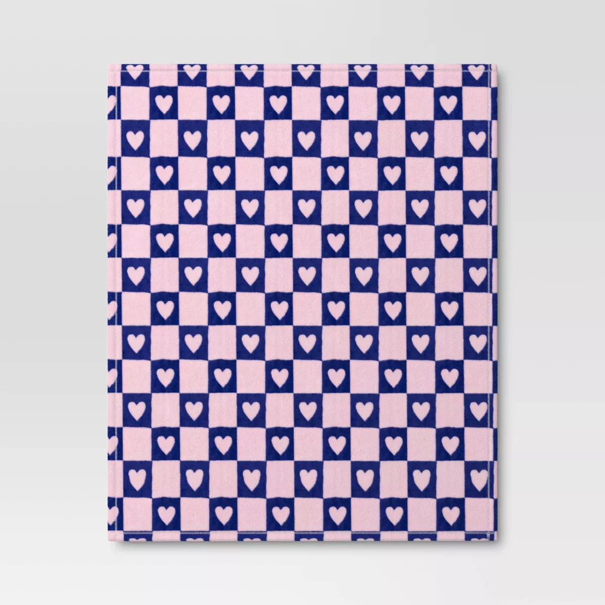 Recycled Poly Printed Heart Check Plush Throw Pink/Blue - Room Essentials™ | Target