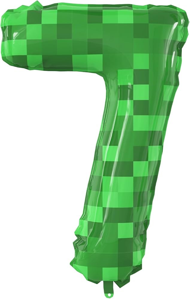 40 Inch Large Mining Number 7 Foil Balloons Green Pixel Miner Theme Number 5-9 Balloons Kids Part... | Amazon (US)