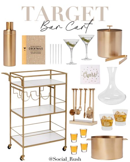 Target Bar Cart Inspo | Bar Cart Styling, Bar Cart Accessories, Bar Cart Essentials | Gold & White Bar Cart,  Gold Bar Tool Set with Stand, Gold Beverage Tub, Gold Cocktail Shaker, Gold Ice Bucket with Tongs, Modern Martini Glasses, Stemless Cocktail Glasses, Wine Glass Decanter, Encyclopedia of Cocktails, Cocktail Napkins, Cocktail Picks | #BarCart #TargetHome #Party

#LTKHoliday #LTKhome #LTKSeasonal