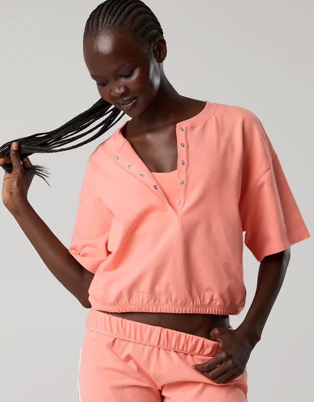 OFFLINE By Aerie Pique Henley Short Sleeve T-Shirt | Aerie