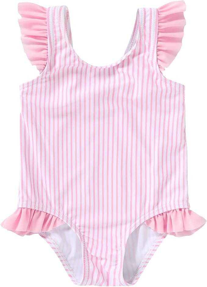 Tiny Cutey Toddler Girl Swimsuit Ruffled Stripe Sleeveless Swimwear One-Piece Baby Girl Bathing S... | Amazon (US)