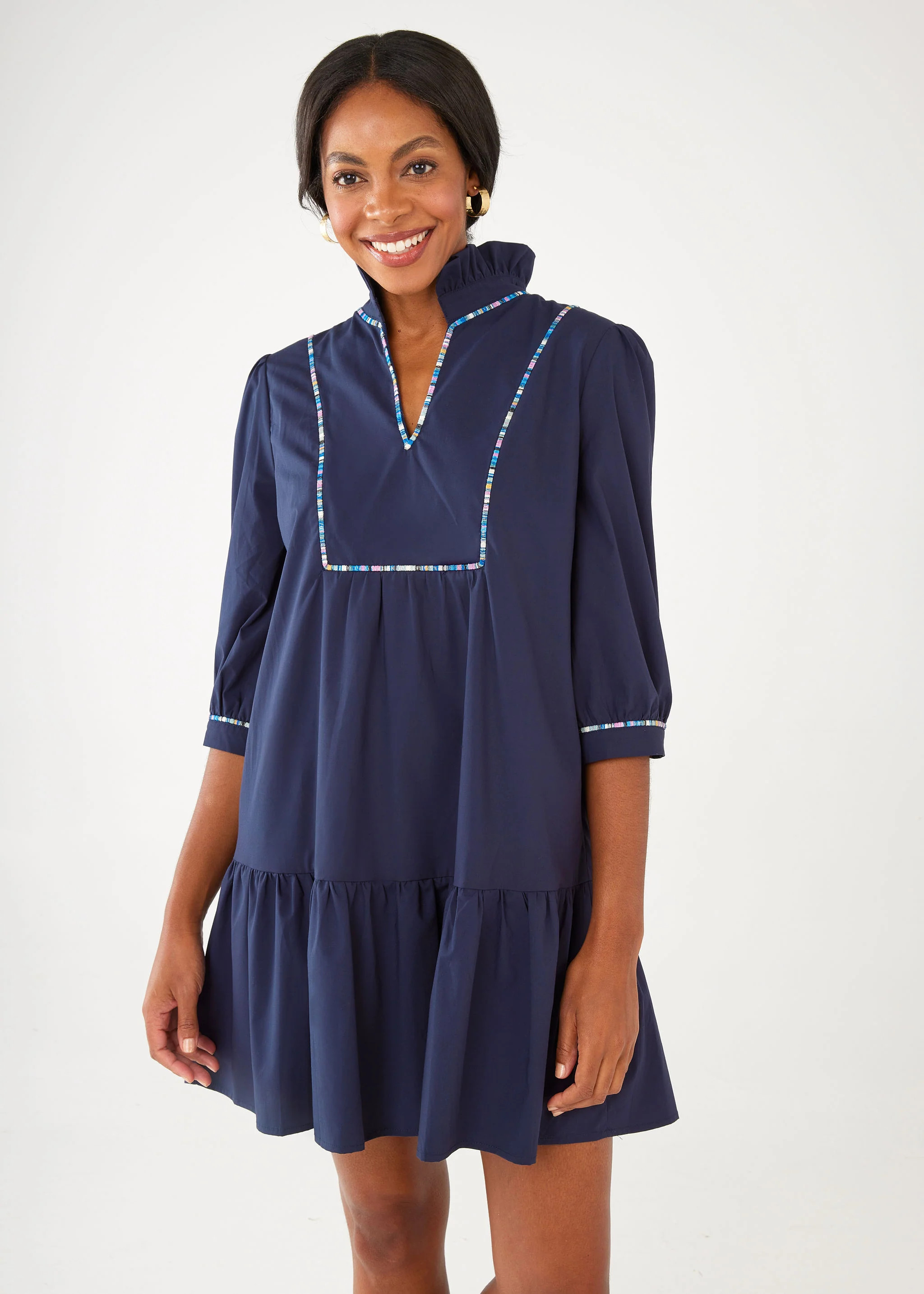 Emmerson Dress Navy Shirting | Abbey Glass