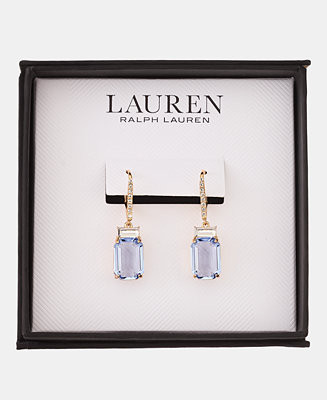 Gold-Tone Boxed Blue Stone Drop Earrings | Macy's