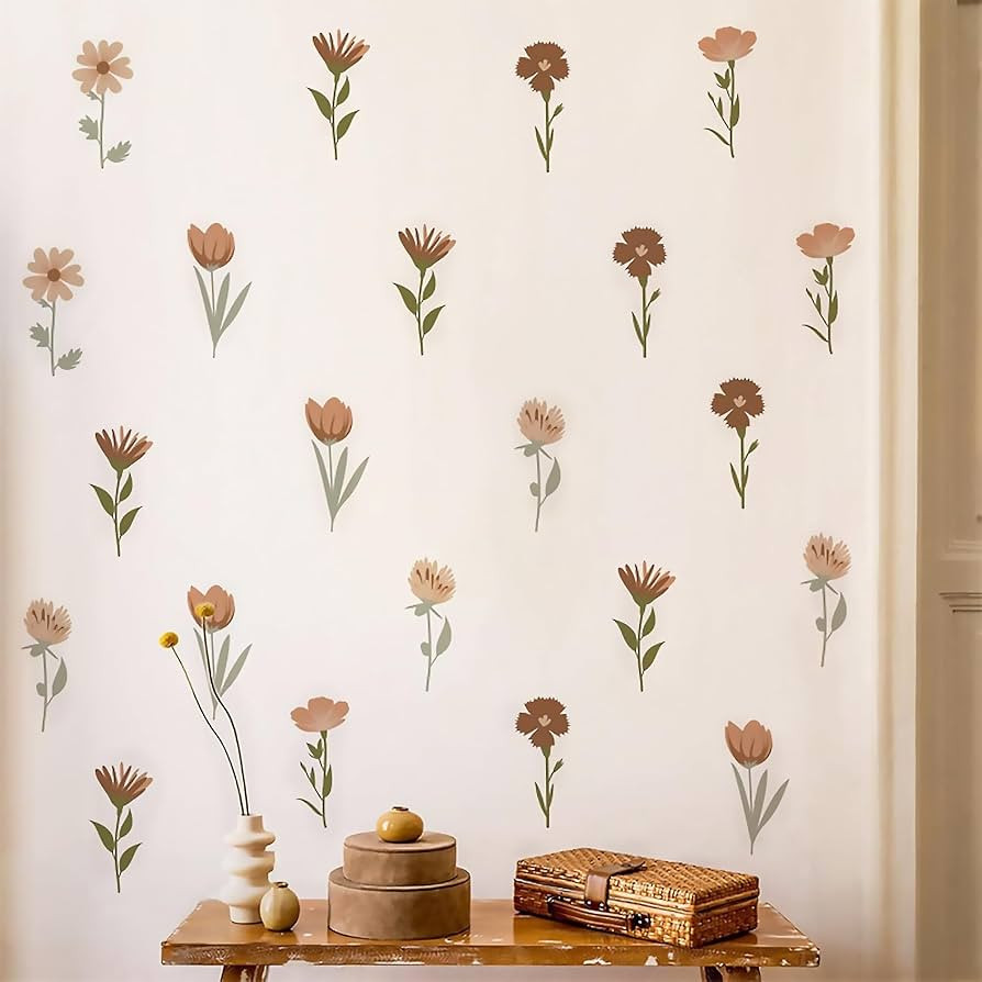 Arawat Flower Home Wall Decor Living Room 12 Sheets / 72 pcs Wall Decals Peel and Stick Aesthetic... | Amazon (US)