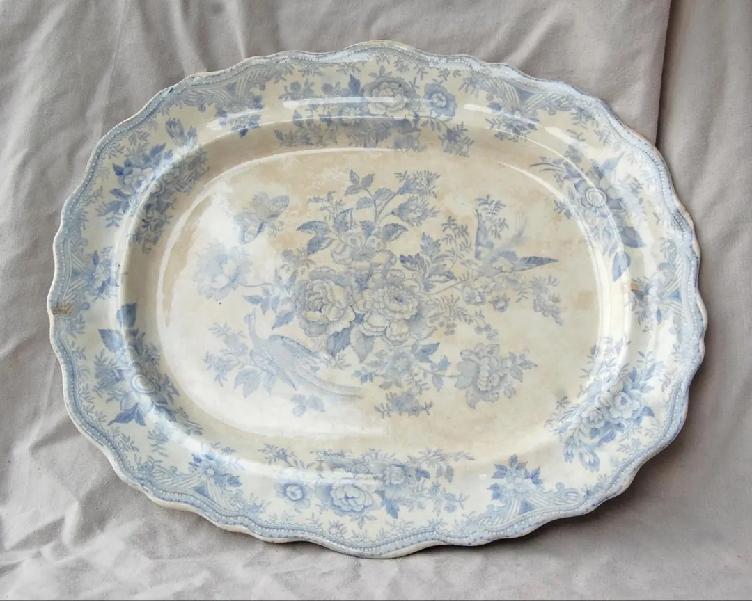 Antique Bourne & Leigh Asiatic Pheasants Ironstone Platter - Victorian Blue Transferware Serving ... | Etsy (US)