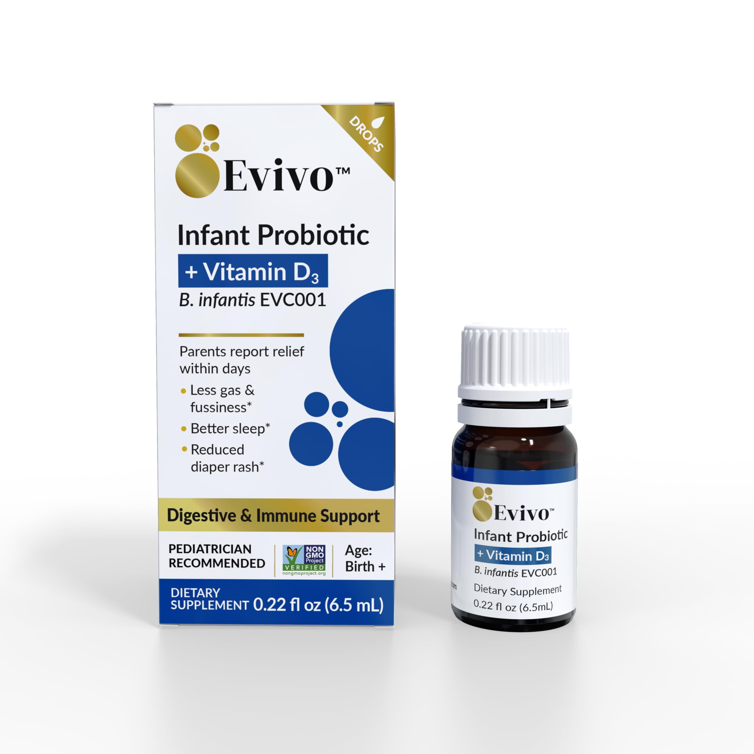 Evivo Infant Probiotic Drops | Baby Essentials for Colic & Gas Relief | Safe for Newborns | Ease Crying, Fussing, Colic, Gas & Diaper Rash | Non-GMO Project Verified | 6.5mL | Amazon (US)