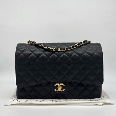 Chanel Classic Timeless Maxi Double Flap Bag Black Caviar Leather Gold Hardware | eBay UK