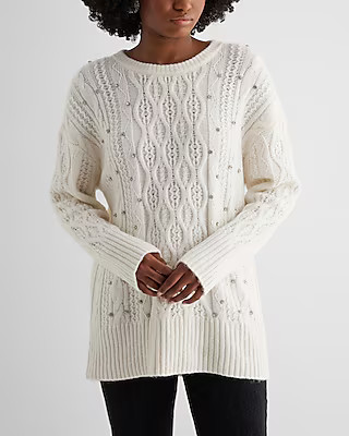 London Embellished Cable Knit Oversized Sweater | Express