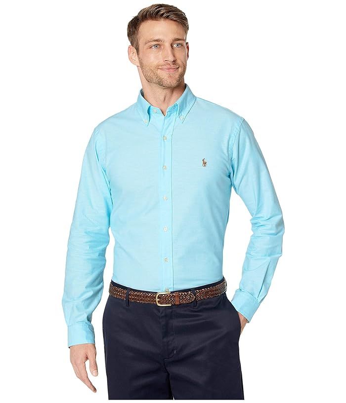Polo Ralph Lauren Slim Fit Stretch Oxford Shirt (Aegean Blue) Men's Clothing | Zappos