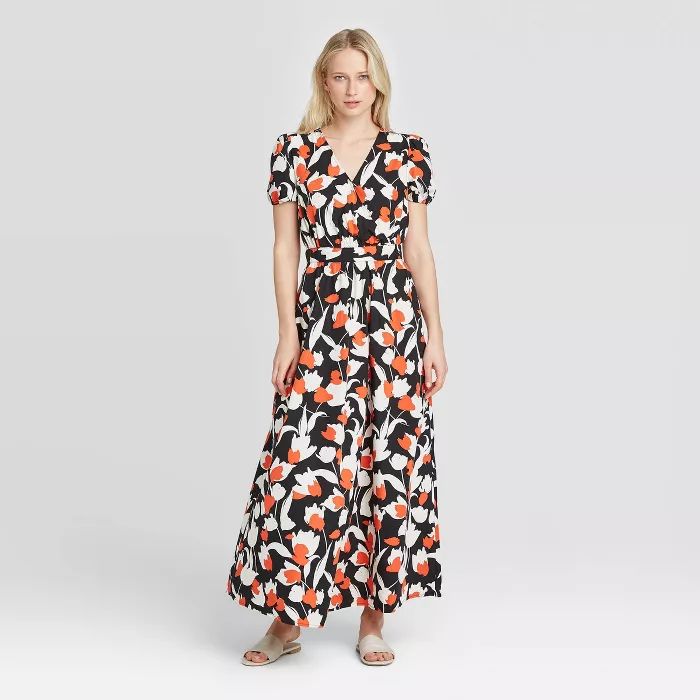 Women's Floral Print Puff Short Sleeve Dress - Who What Wear™ Cream | Target
