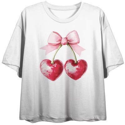 Valentine's Heart-Shaped Cherries Women's White Crew Neck Short Sleeve Crop Top
-XXL | Target