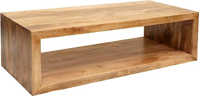 The Urban Port 58-Inch Cube Shape Mango Wood Coffee Table with Open Bottom Shelf, Natural Brown | Amazon (US)