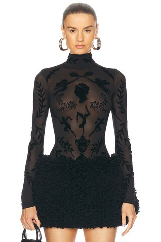Casablanca Devore Bodysuit in Black - Black. Size S (also in L, M, XS). | FWRD 